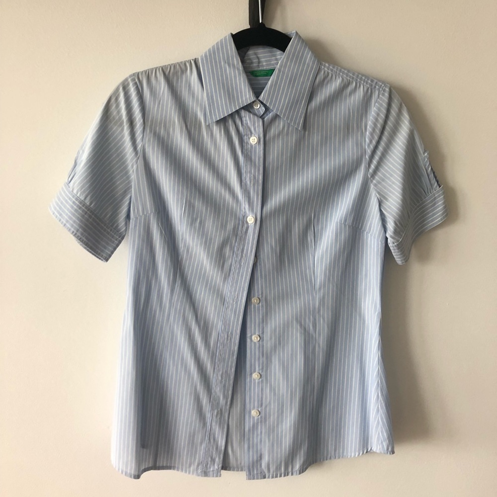 Benetton blue & white stripes shirt (S)